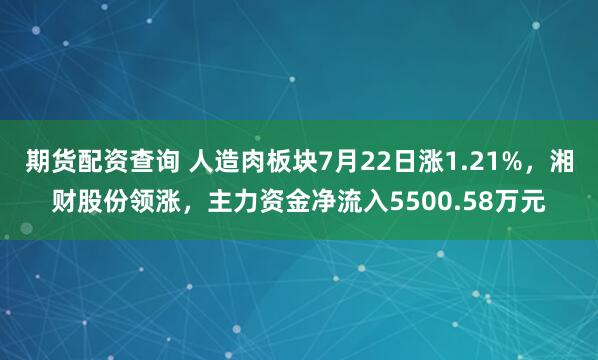期货配资查询 人造肉板块7月22日涨1.21%，湘财股份领涨，主力资金净流入5500.58万元